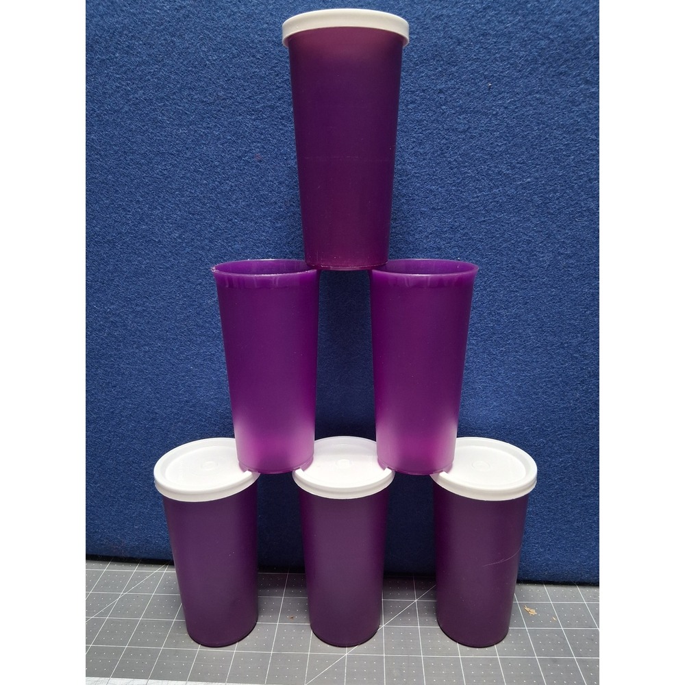 Tupperware 10 oz Tumbler Set 6 Purple Translucent 116 16 4 White Lids 295 11